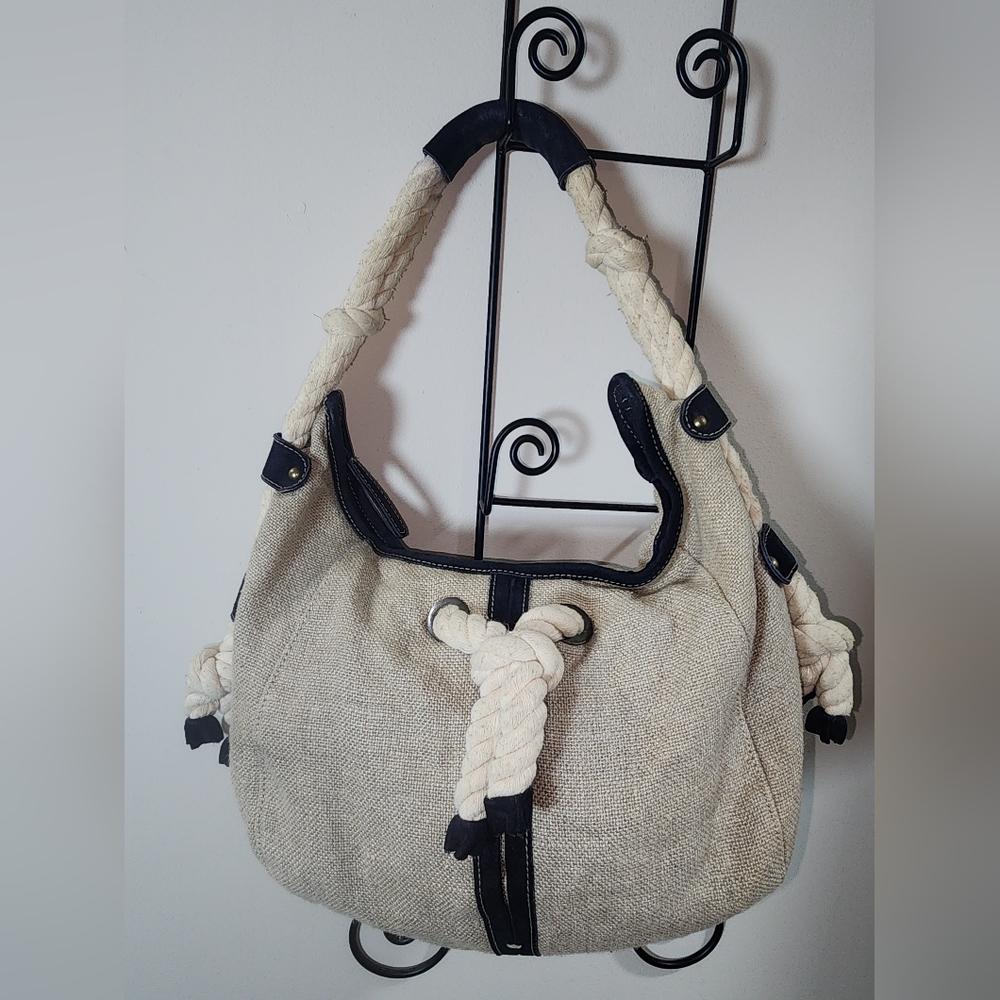 J. Crew Suede Twisted Rope Canvas Beach Style Shoulder Purse